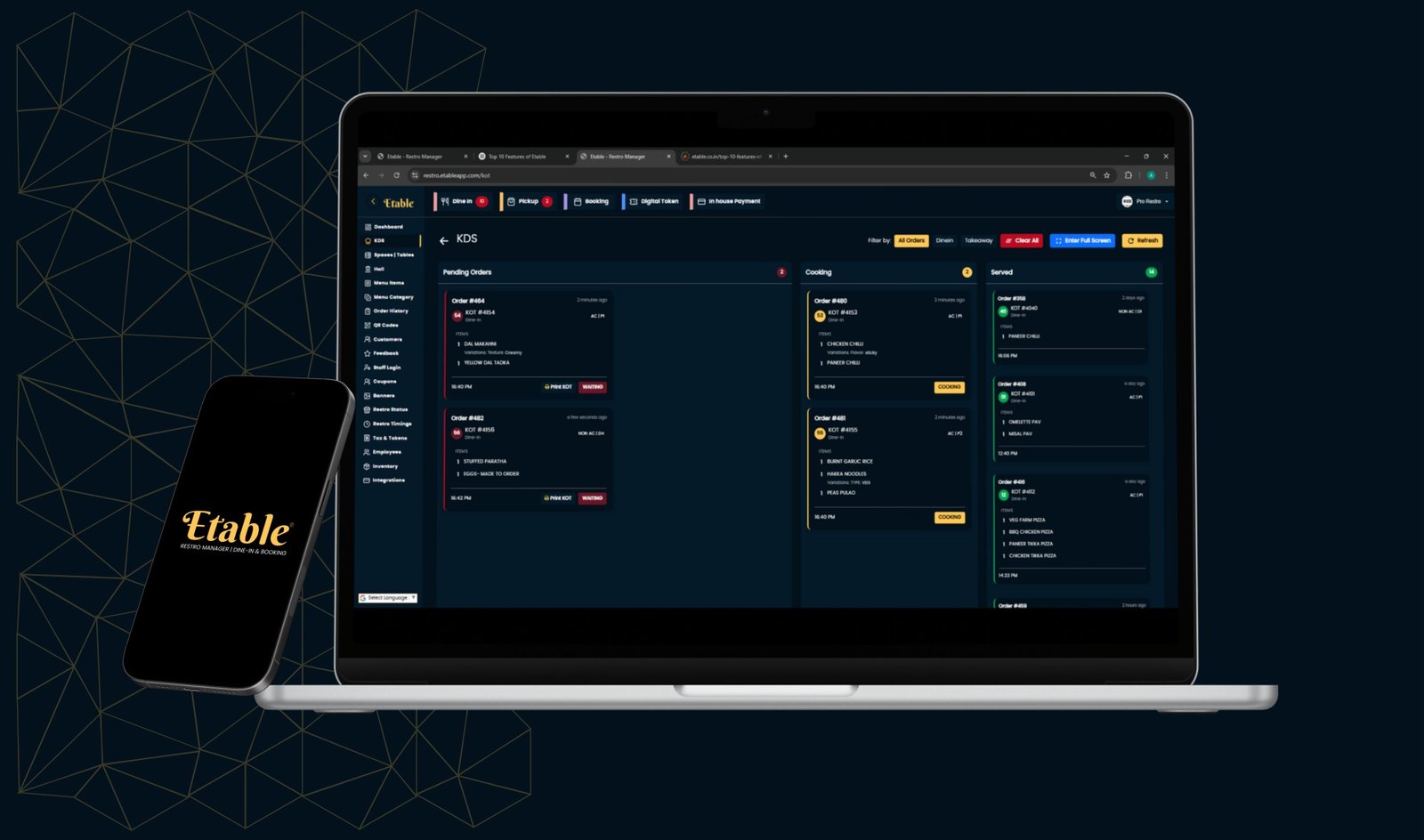 View the KOT and KDS interface designed to streamline kitchen orders and improve restaurant workflow with real-time ticket tracking and order updates.