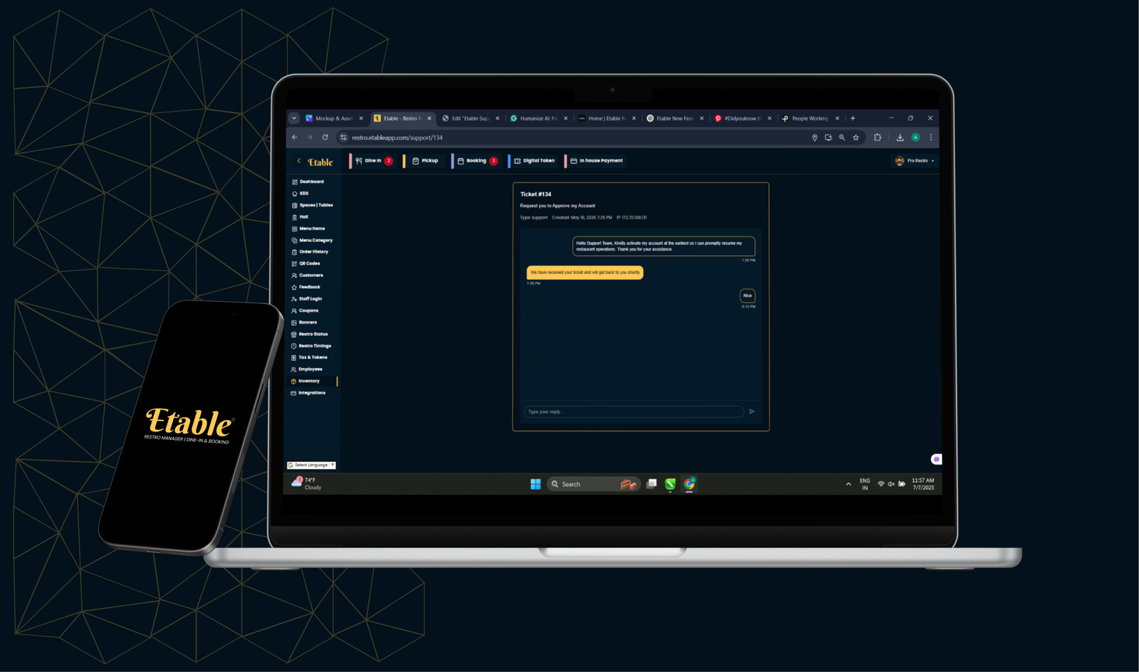 Etable Support Services Interface