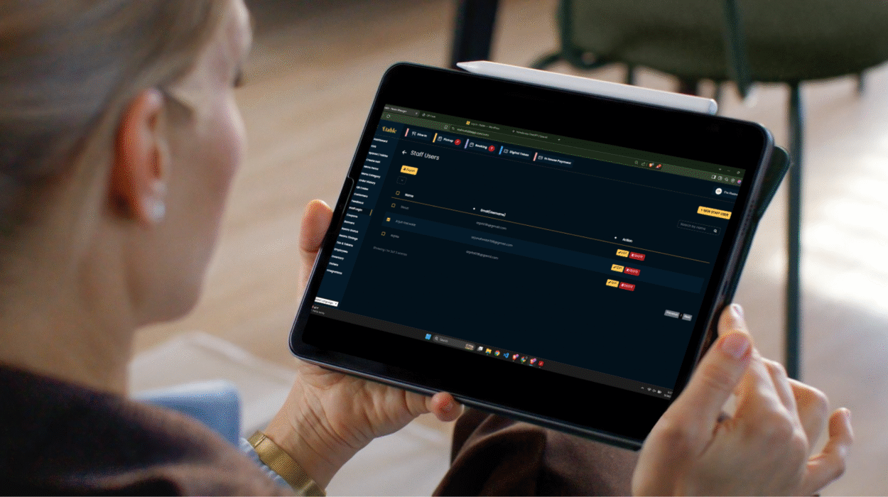 Space management dashboard showing restaurant spaces with table count, tax rate, and edit options